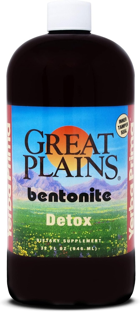 Yerba Prima Great Plains Bentonite - 32 oz - Natural Internal Vedel Savi Puhastuslisand - BPA-Free Plastic Bottle