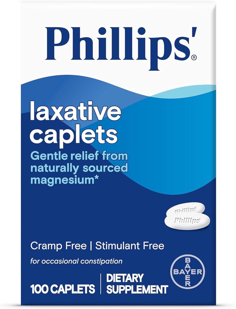 Phillips 'Caplets Laxative, Dengan Suplemen Magnesium Bersumber Alami untuk Peninggalan Lembut dari Konstitasi Occasional, Membusuk dan Stimulan Free Laxatives, 100 Caplets