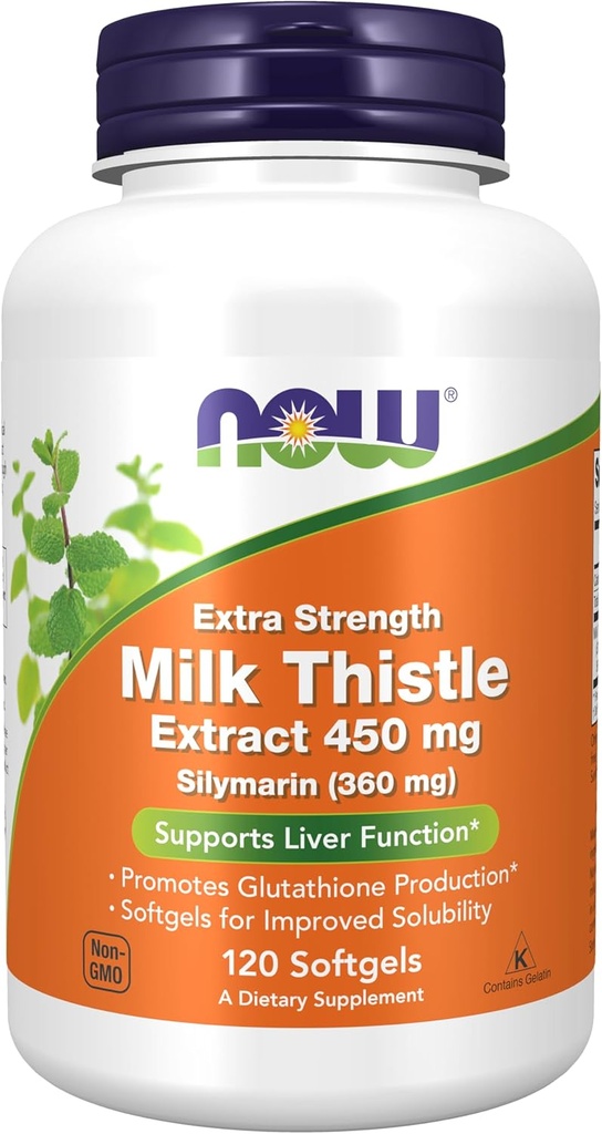 NOW Foods Supplements, Silymarin Milk Thistle Extract, ekstra moč 450 mg, 120 Softgels