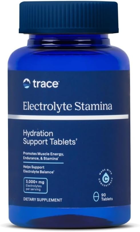 Trace מינרלים Electrolyte Stamina - Heart Health & Hydration תמיכה - תוספת תוספת אלקטרוליטית של השרירים Cramp הקלה & Endurance - מינרלים תוספת עם Magnesium - 90 טבליות (15 משרתים)
