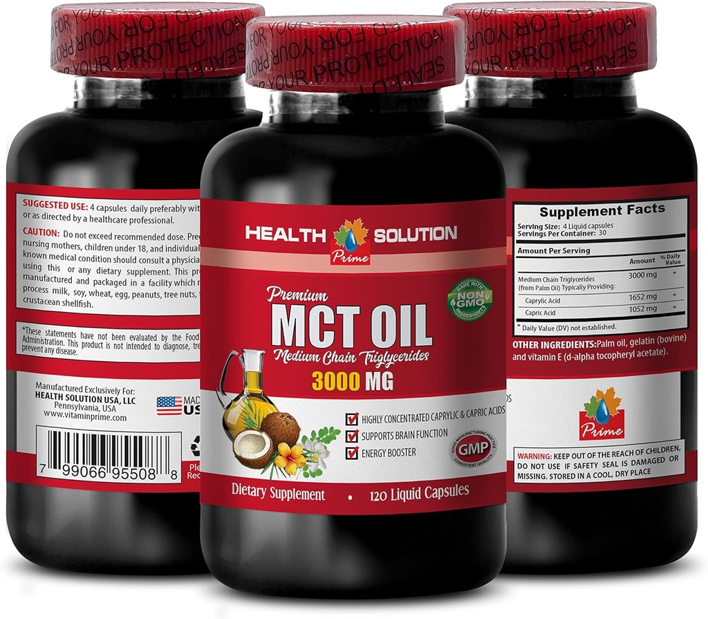 Immune System Booster - MCT Oil 3600MG, 100% Pure - Medium Chain triglyceriden, mct Oil Supplement softgels, mct Oil Pillen Biologische, mct Oil Capsules, mct Oil Pillen, mct Oil - 1 Fles (120 Softgels)