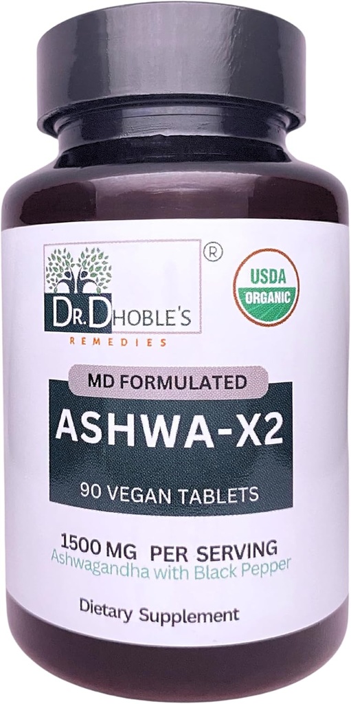 Ashwa X2, Md 配有天然成份的 Vegan 板块和增加生物利用率的黑辣椒, 1500 mg, 无提取物, USDA Official
