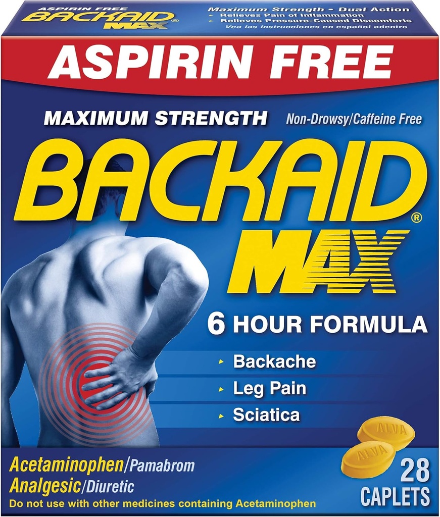 Backaid Max Relief Caplets, 28 Count (Pachet de 6)