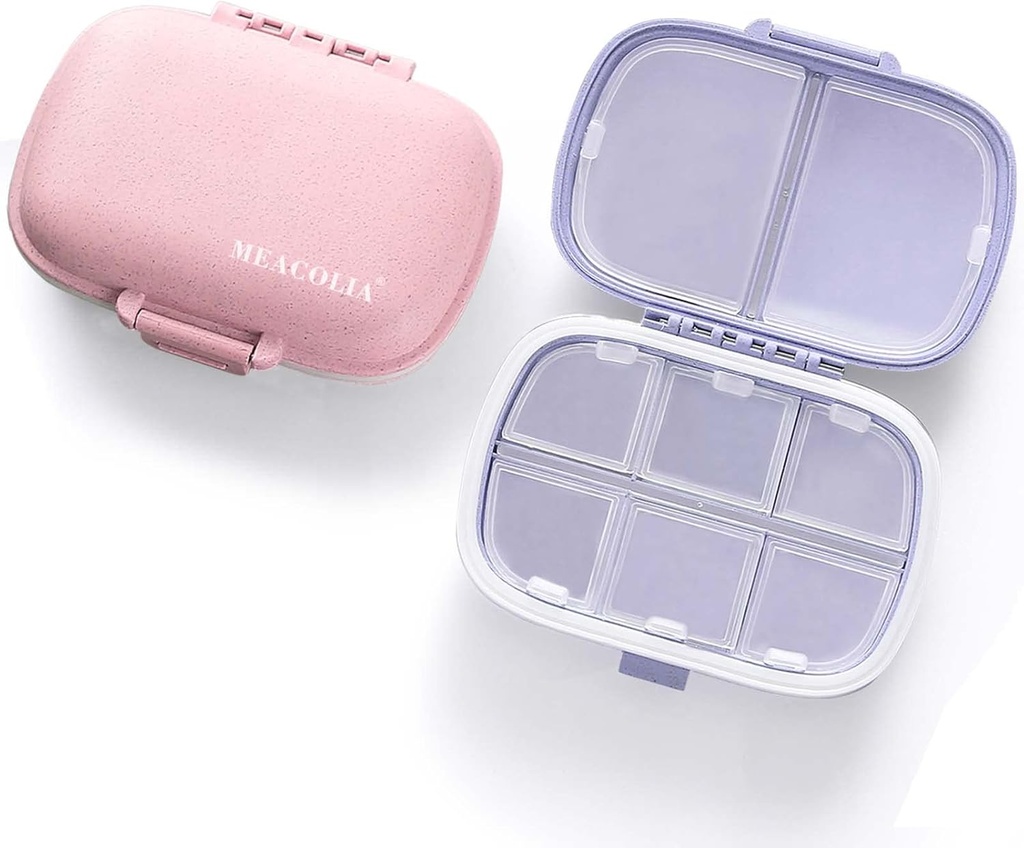 MEACOLIA 2 Pack 8 Comistions Travel Pill Organizer Box Nedvesség Bizonyítás Kis Pill Case Pocket Purse Daily Pill Holder Container for Medicine Vitamin (Purple & Pink)