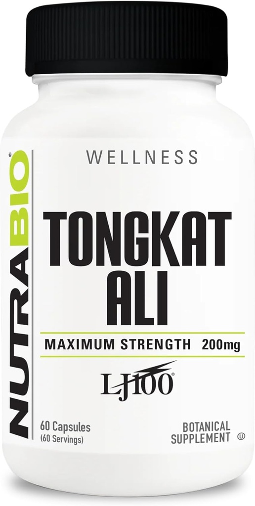 NutraBio Tongkat Ali Longjack 100 Supplement - Naturlig støtte til muskelmasse, Styrke, Performance - Longjack Tongkat Ali for men- 200mg per kapsel, 60 Servere