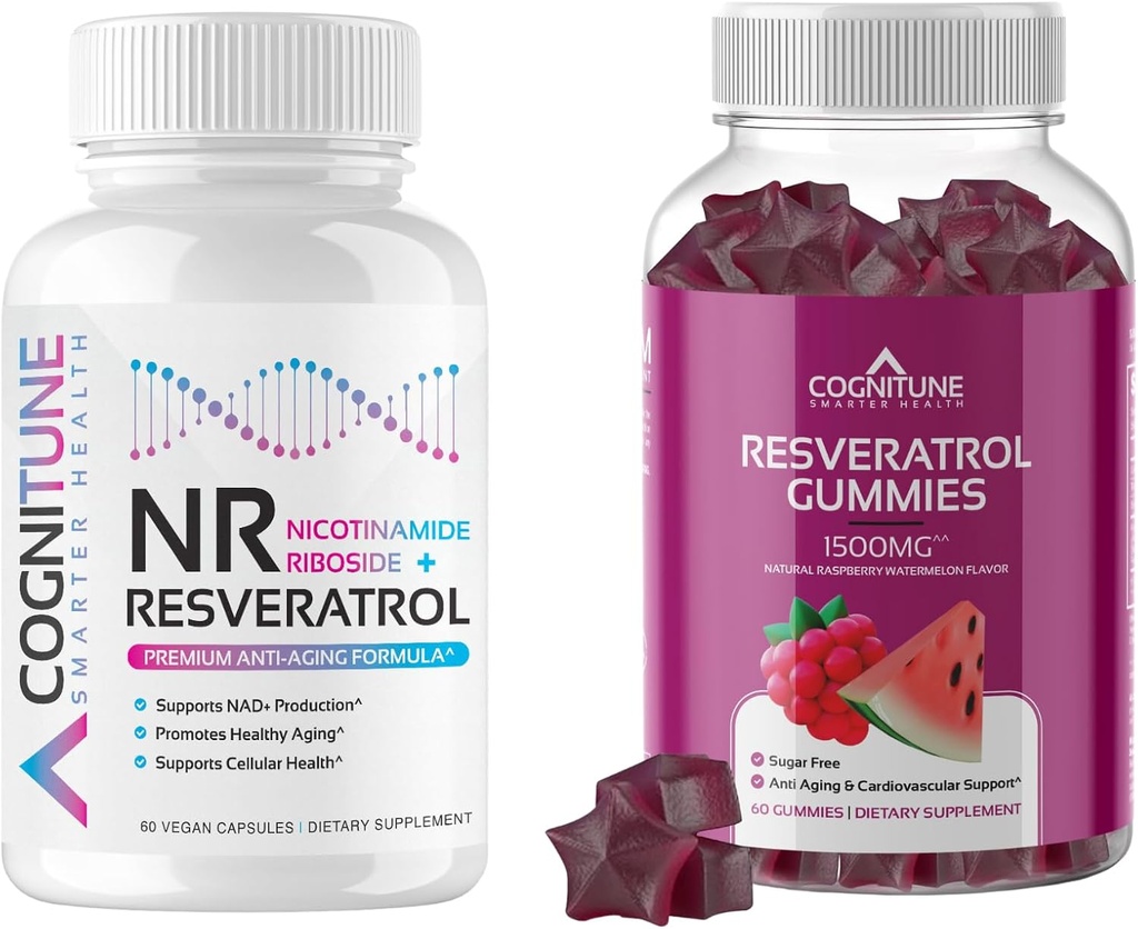 Supliment de imbatranire sanatos Bundle - Nicotinamida Ribsoside Complex si Gummie Resveratrol - 5-in-1 Anti-Aging Formula Plus Resveratrol Gumies
