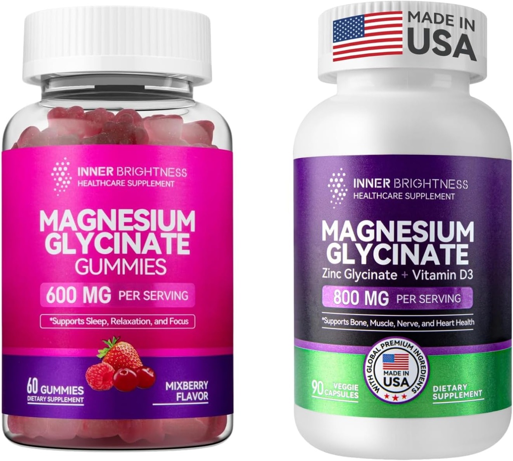 Magnesium Glycinate,Gummies for Adults, sleep, chillation " Focus, Mixed Berry Flavor " Capsules with Zinc " Vitamin D3 for sleep Support