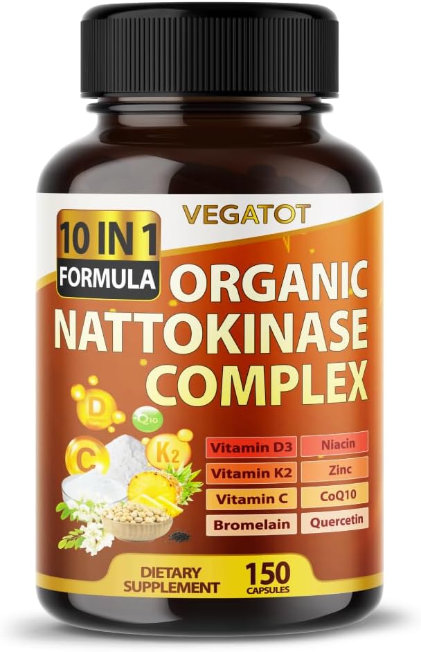 VEGATOT Organic Nattokinase Complex - 10IN1 Formula D3 bitamina, Niacin, K2, Zinc bitamina, CoQ10, Quercetin - Made in the USA (150. orrialdea)