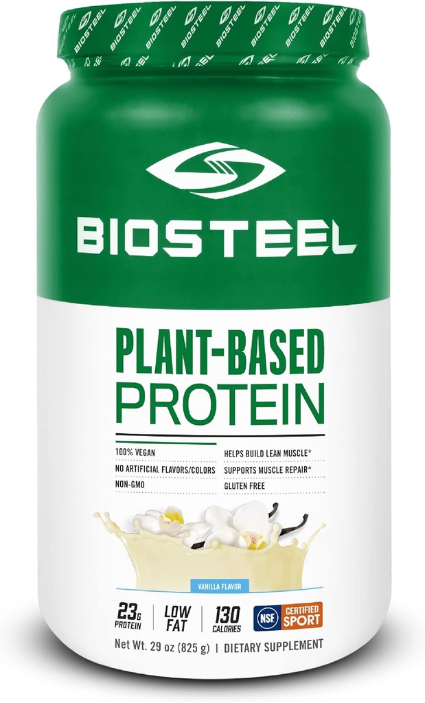 BioSteel Vegan Білок Порошок - Ваніль, NSF для Спорту, 1,8 фунтів, 22г Білок, 25 сервірування - Порошок рослинного походження з коричневим рисом, насіння гороху та гарбуза - Premium Plant Білок Порошок