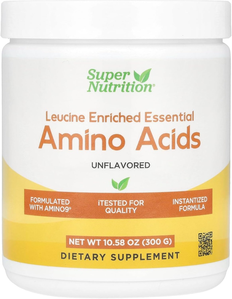 SuperNutrition Leucine Enriched Essential Amino Acids with L-Leucine, L-Lysine, L-Threonine, and L-Isoleucine, Unflavored, 10.58 oz (300 g)