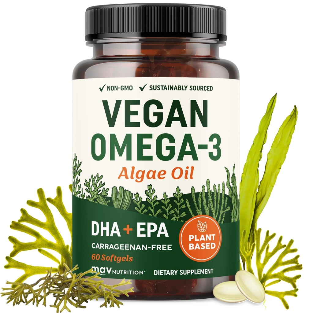 Vegan Omega 3 6 9 Algae Oil | Plant Based DHA EPA | Sustainably Sourced, No Carrageenan | Heart, Brain & Eye Health Support | Fish Oil Alternative | Omega 3 Fatty Acid Supplements | 60 Softgels