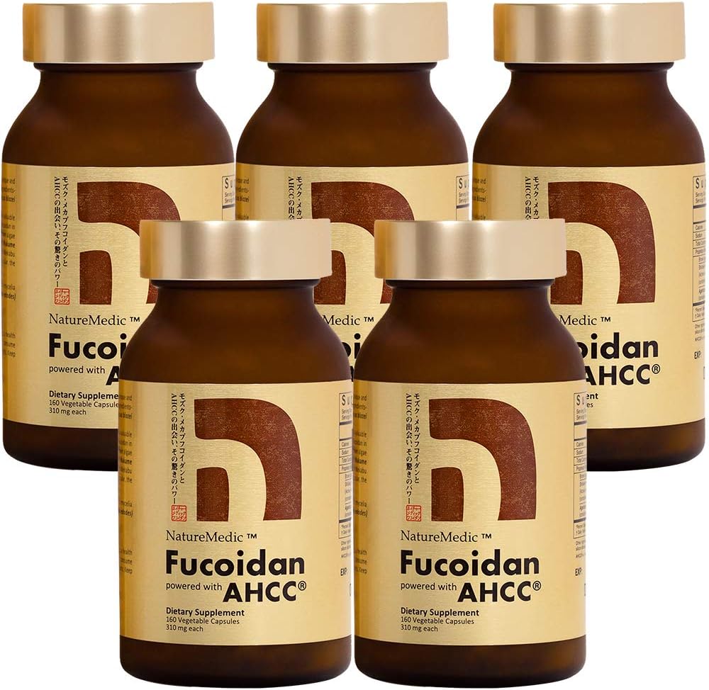 Fucoidan Powered with AHCC® Brown Seaweed Imunity Supplement with High Purity Organic Mekabu Mozuku Agaricus 5 fľaša - 800 Rastlinné kapsule vyrobené v Japonsku