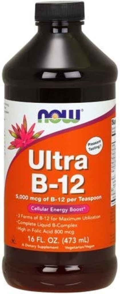 NOW Foods - Ultra B- 12 Liquid Cellular Energy Boost 5000 mcg. - 16 oz. (2- Pack)