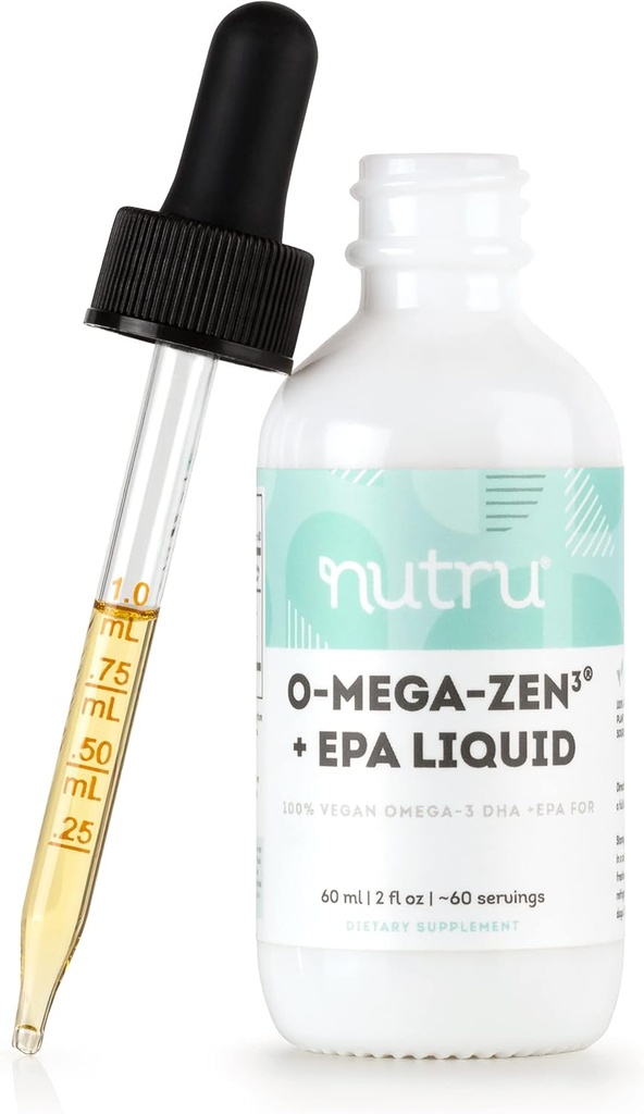 O- Mega- Zen3 + EPA Vegan Omega 3 DHA EPA Liquid Supplement - Algal Omega3 essentielle fedtsyrer - 2 Fl Oz