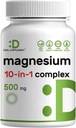 Magnesium- Complex 500mg, 240 Veggie Kapsle 124; 10- in-1 Glycinát, Citrát, Malate, & More Glutate 124; 100% Chelated for Easy Absorpce 124; Essential Mineral Supplement for Muscle, Sleep, & Heart Health *