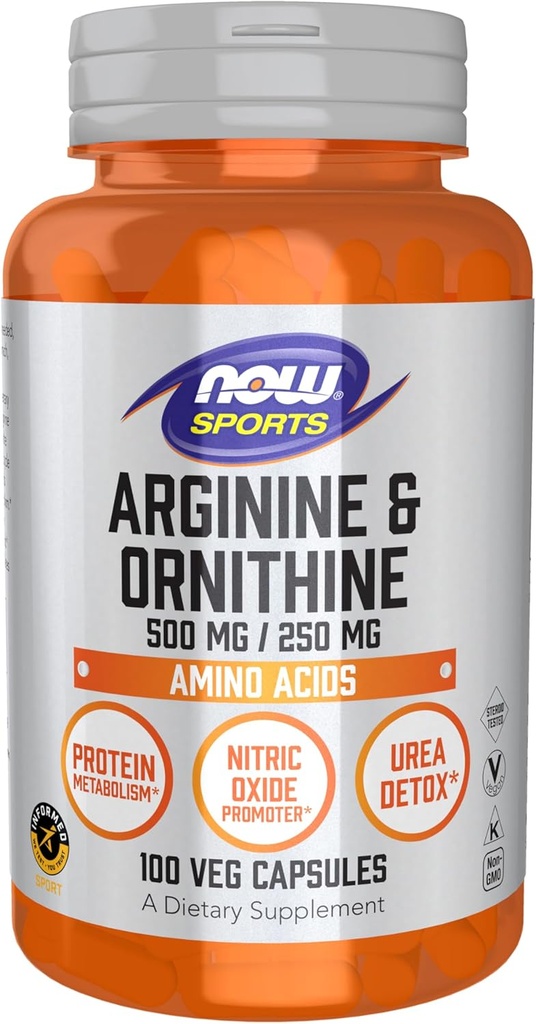 Nutrición deportiva, Arginina & Ornitina 500 / 250 mg, aminoácidos, cápsulas 100 Veg