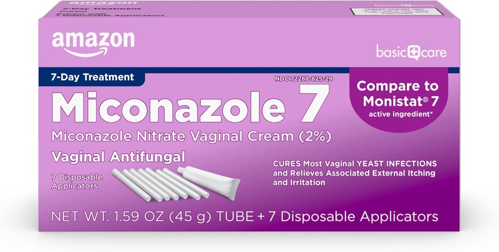 Basic Care Miconazole 7, Miconazole Nitrate Waginal Cream 2 Procent, 7- Day Leczenie zakażenia drożdży dla kobiet, Opieka nad kobietami, 1,59 uncji (Opakowanie po 1)