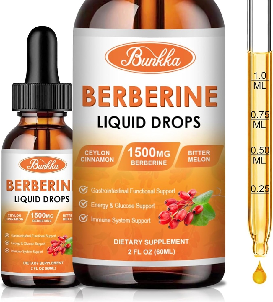 (2 Pack) Berberine Supplement, Berberine Liquid Drops Ceylon Cinnamon-ekin, Bitter Melon, Sugar-Free eta Vegan gehigarriek Sistema Inmunoa eta Gastrointestinal Care - 4 FL Oz