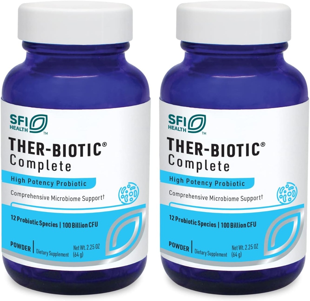 Klaire Labs SFI Health Ther- Biotic Complete Probiotic Powder - 100 Billion CFU - Probiotyki męskie i kobiece dla zdrowia i wsparcia immunologicznego - Bez barwnika, Hipoalergiczne (64g, 2 Pack)