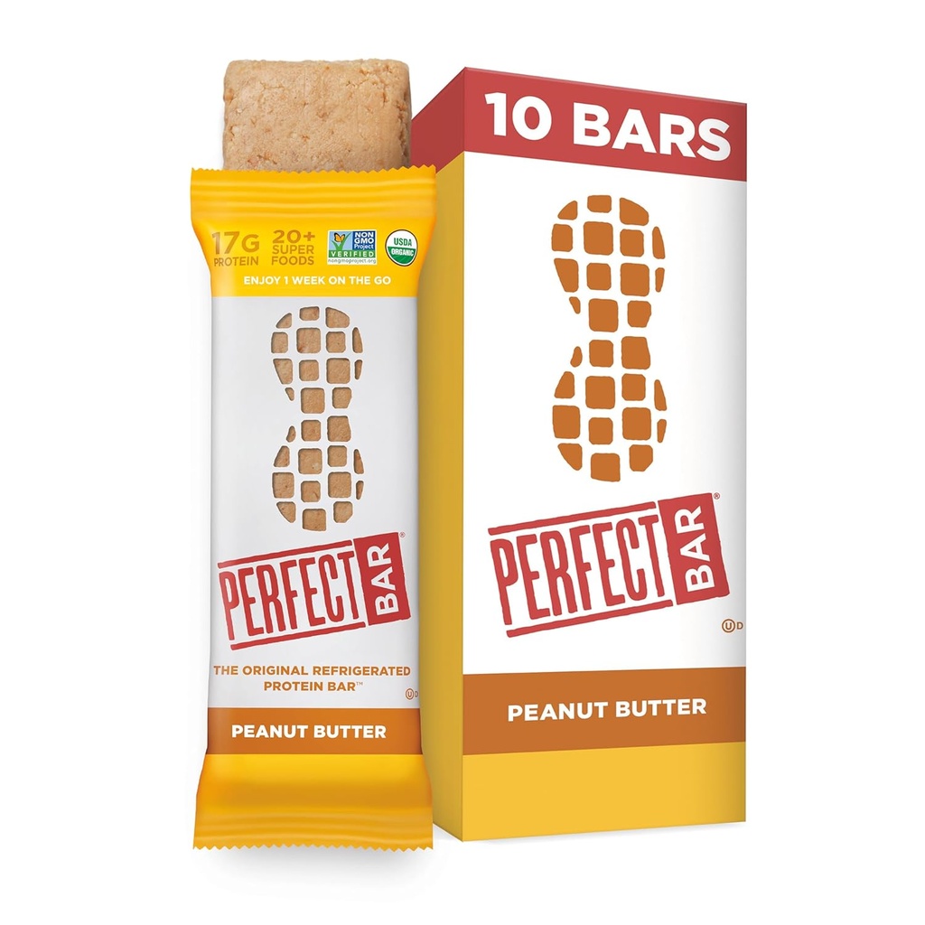 Perfekt Bar, Peanut Butter Protein Bar, Høyt protein, Økologisk, Glutenfri, Soya Free, Ikke GMO, Ingen sukker alkoholer, 2,5 Ounce Bar, 10 greve