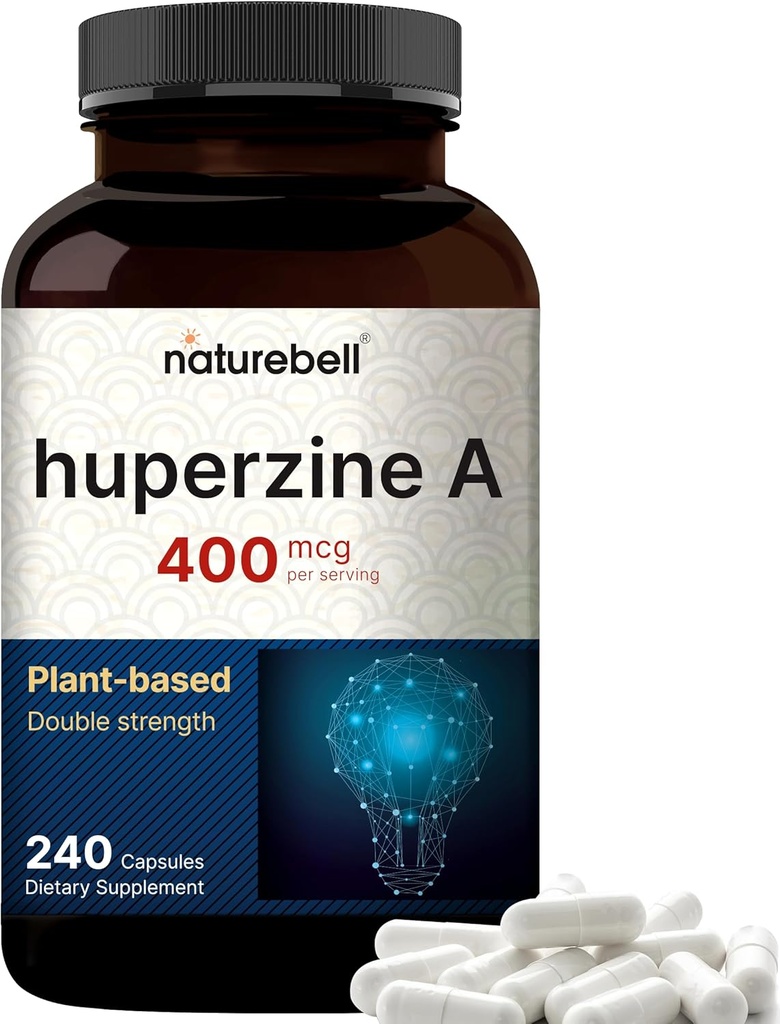 NatureBell Huperzine A 400mcg Por Serving, 240 Capsules, (Huperzine A Supplement) ¦ Apoya Focus, Cognition, Memory y Learning Ability – Premium Brain Health Supplements – No GMOs