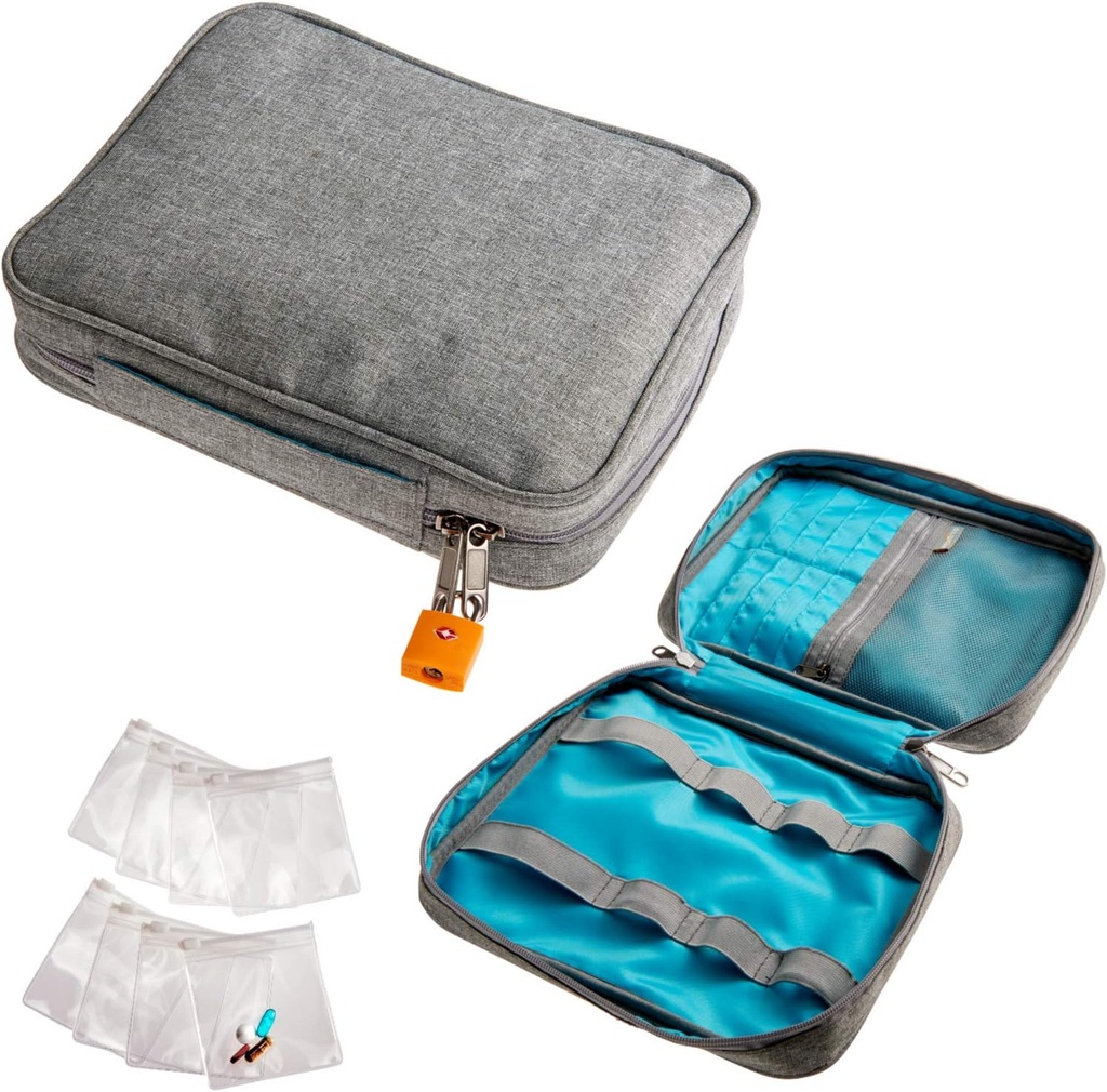 Smooth Trip Medisinsk Oppbevaring Bag og Medisin Flaske Arrangør - Slash-Resistant Medisinsk Reisepose med Food Grade Reusable Pille Pouches - Slim Design Passer i bære-oner, Totes og ryggsekker