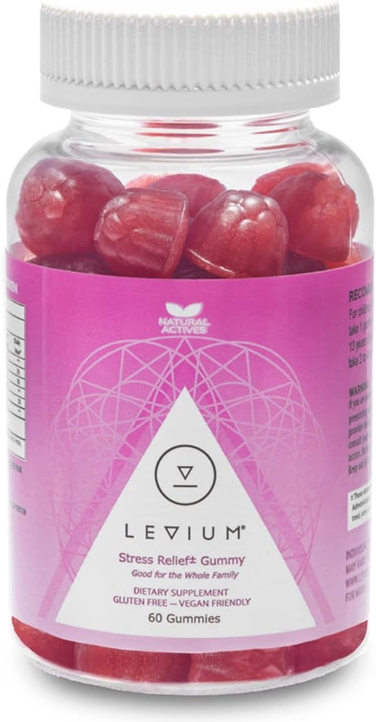 Levium Calming Stress Relief Gummies | Natural Mood Boosting Vitamin Supplement | 60 Conte Bottiglia – 30 giorni di alimentazione