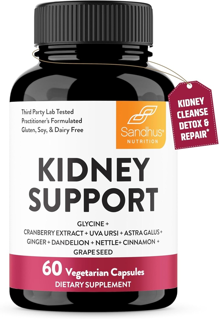 Sandhu's Kidney Cleanse Detox &amp; Repair Support Suplemento para Hombres y Mujeres que viven con Cranberry Extract Silencio ayuda a apoyar Kidney & Urinary Tract Health ← 60 Vegetarian Capsules (Pack of 1)