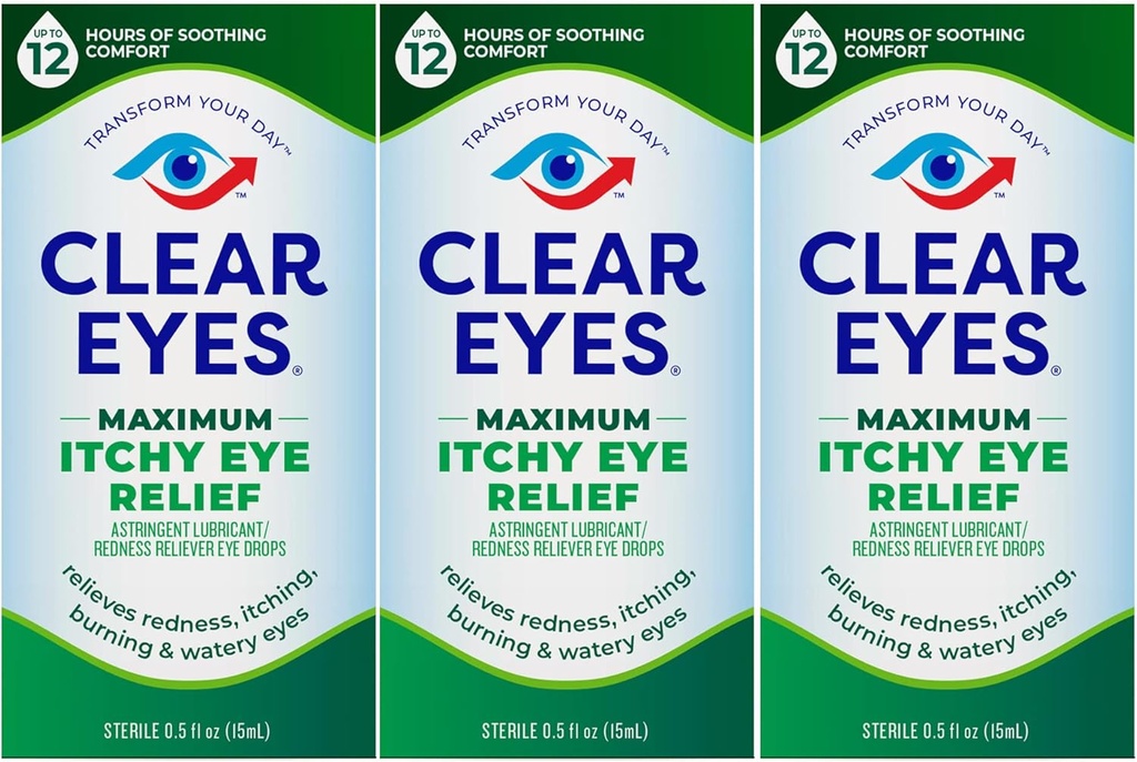 Clear Eyes Maximum Itchy Eye Relief Eye Drops, 0,5 Fl Oz (verpakking van 3)