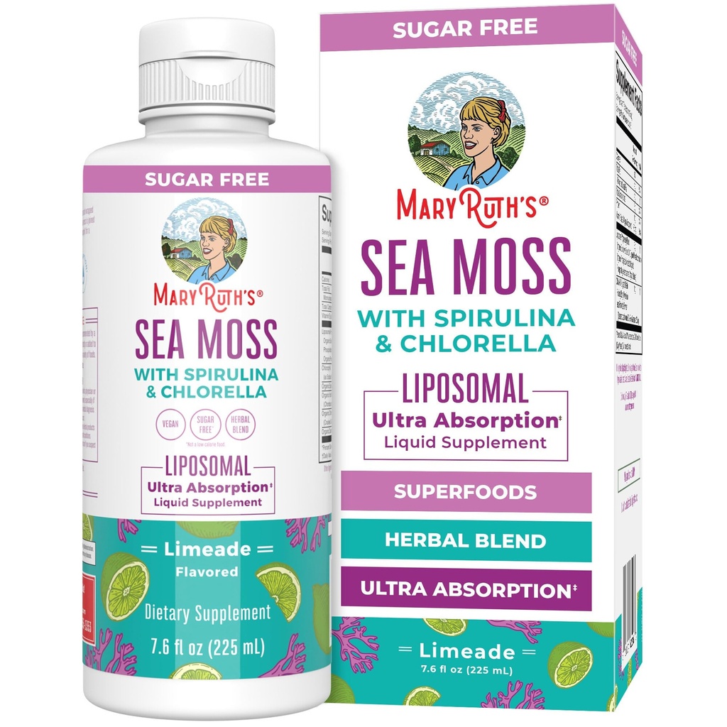 MARYRUTH'S Organics Sea Moss with Spirulina and Chlorella Liposomal | Chlorophyll | Dandelion Root | Superfood | Ultra Absorption | Vegan | Non-GMO | Gluten Free | 7.6 fl oz | 15 Servings
