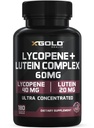 Lycopene + Lutein Supplement 60mg 40mg Lycopene (Tomato Extract) + 20mg Lutein Eye Health & Vision Support Antioxidant for Skin & Cellular Health Non-GMO, Vegan 180 Capsules