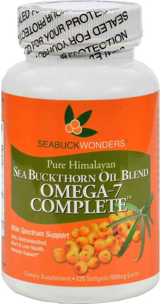 Seabuck Wonders Sea Buckthorn Oil Blend - 500 mg - Omega 7 completo - Natural - Gluten gratis - 120 Softgels (Pack of 2)