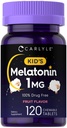 Carlyle Kids Melatonin 1mg | 120 Chewable Tablets | Fruit Flavor | Vegetarian Supplement | Non-GMO, Gluten Free Formula