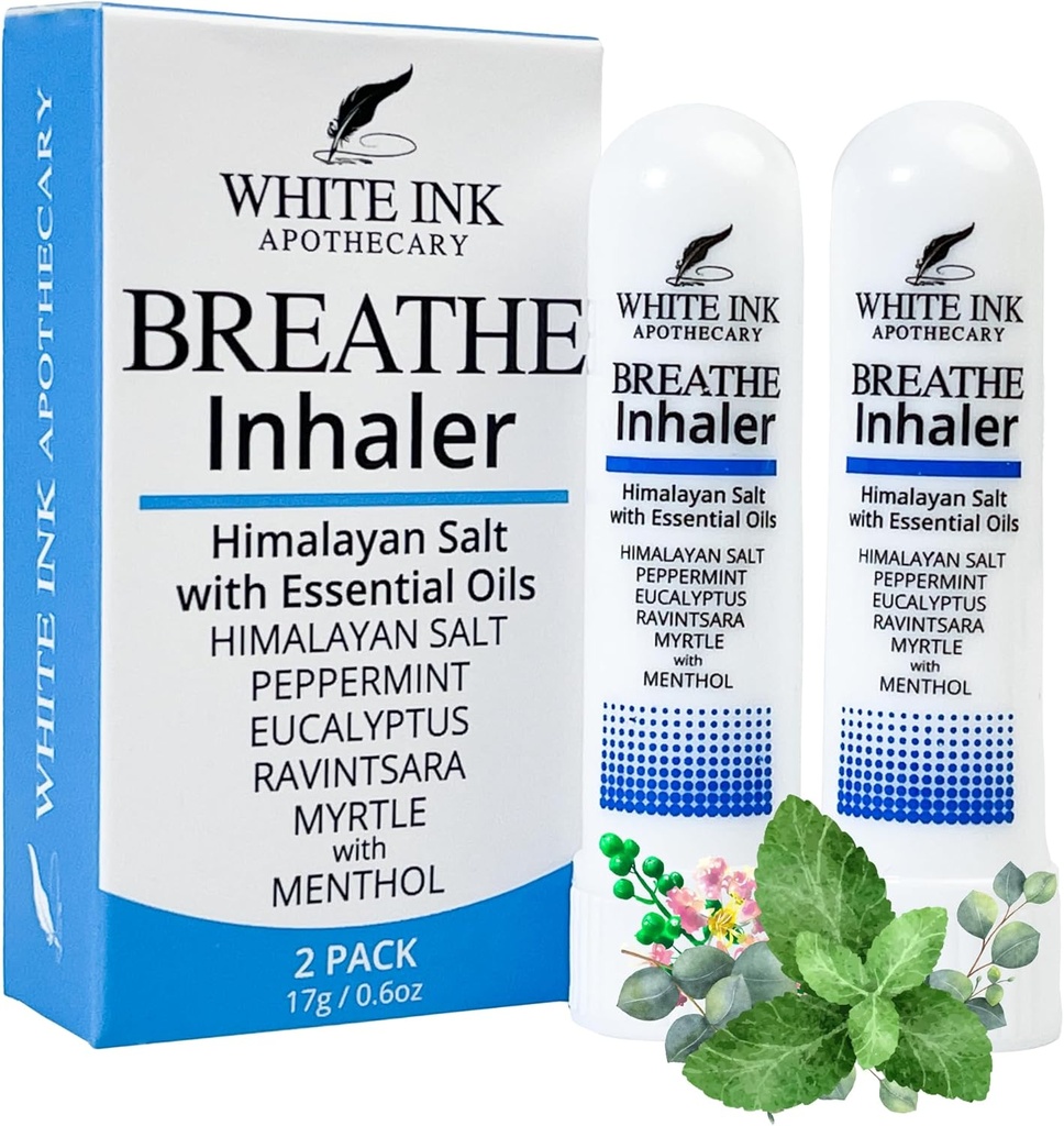 White Ink Breathe | Natural Essential Oil Inhaler Eucalyptus Peppermint   Congestion | Allergy | Focus   Aromatherapy Sinus Relief (2)