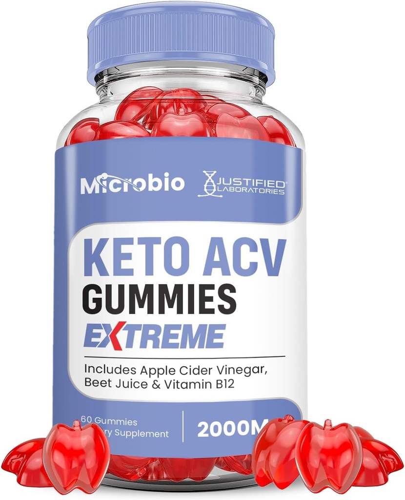 Justified Laboratories Microbio Keto ACV Gummies Extreme 2000MG Micro Bio Keto Gummis Apfelessig Formuliert mit Granatapfelsaft Pulver B12 Vegan Non GMO 60 Gummys
