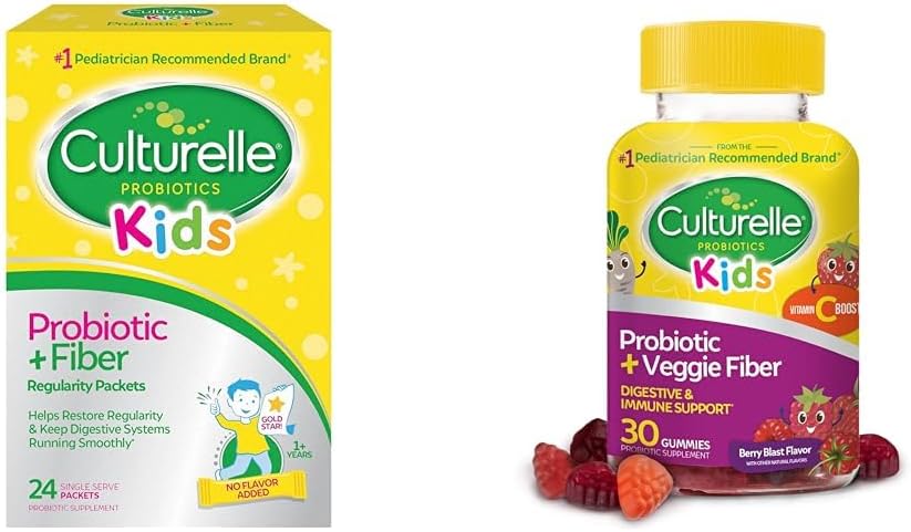 Nens Probiotics + Fiber paquets (Ages 3+) - 24 Compte - Salut organitzada i suport & Daily Probiotic per a nens + Veggie Fiber Gigabytes (Ages 3+) - 30 comte