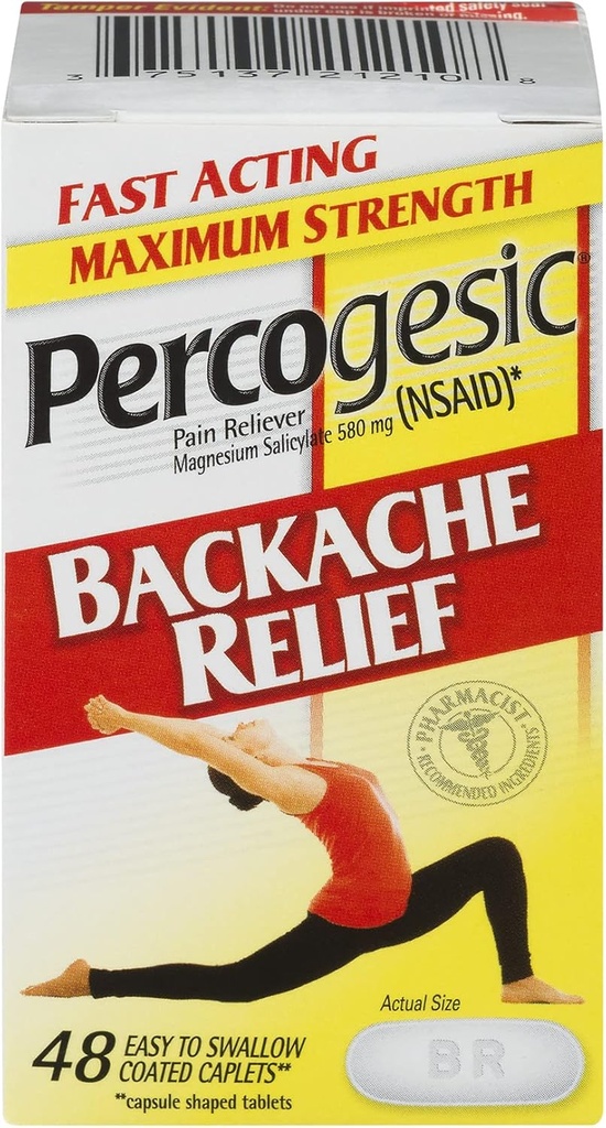 Percogesic Backache Relief Pain Reliever, Maximal Styrka, 48 tabletter (2 Pack)