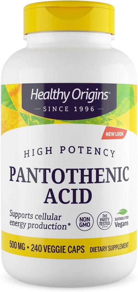 Healthy Origins Premium Βιταμίνη Β5 Pantothenic Acid 500 mg Vegan Κάψουλες, υψηλή αντοχή, ενίσχυση της ενέργειας και Μεταβολισμός Υποστήριξη, κόπωση & κόπωση, συμπλήρωμα ακμής για τη φροντίδα του δέρματος, Λευκό, 240 Count