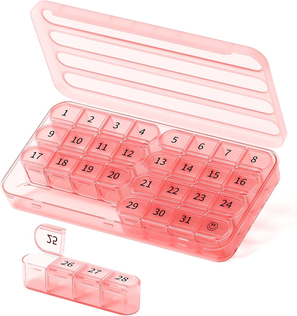 Monthly Pill Organizer 1 fois par jour, 30 jours Pill Box, un mois Pill Case Une fois par jour, 31 jours Pill Holder Medicine Organizer for Vitamin,Pink