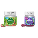 OLLY Fiber Gummy Rings, 5g Prebiotic Fiber, FOS (Fructo-oligosaccharides), Digestive Support, Berry Melon 50ct & Keep it Moving Constipation Relief, Rhubarb, Prunes, Amla - Plum Berry Flavor - 30ct