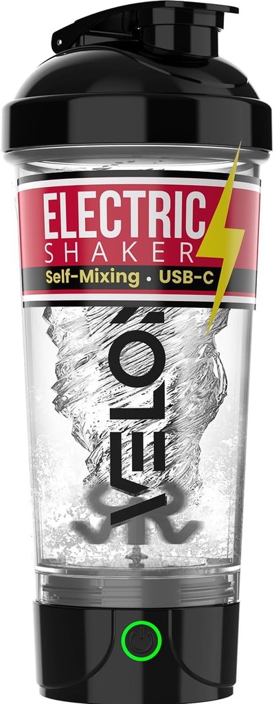 VELOMIX Electric Protein Shaker Bottle - 24 oz ) USB-C Rechargeable ) Leak Proof Shaker Cups for Protein Shakes ) Portable Blender for Shakes and Smoothies (Electric-Transparent)