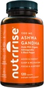 Nutritional Rise Organic Ashwagandha Root Capsules with Black Pepper, 1300mg, Natural Stress & Mood, Thyroid, and Immune Support Additive, Aglity, Focus & Energy, Gluten Free, 120 Count