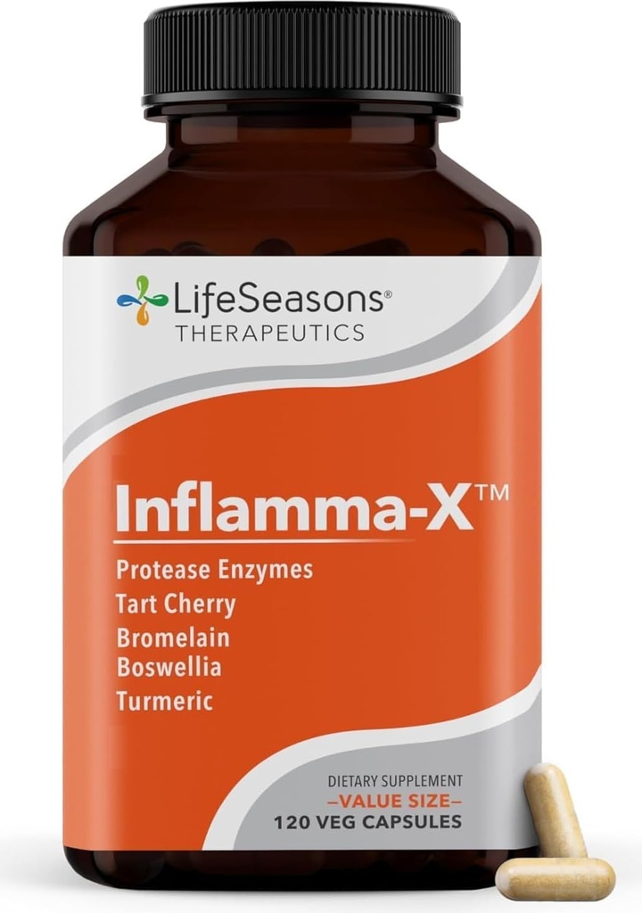 LifeSeasons Inflamma-X Joint & Tissue Support Supplement - onartzen du Muscle Comfort, Recovery & Flexibility - Herbal formula turmeric, Bromlein, Protease - 60 kapsulak