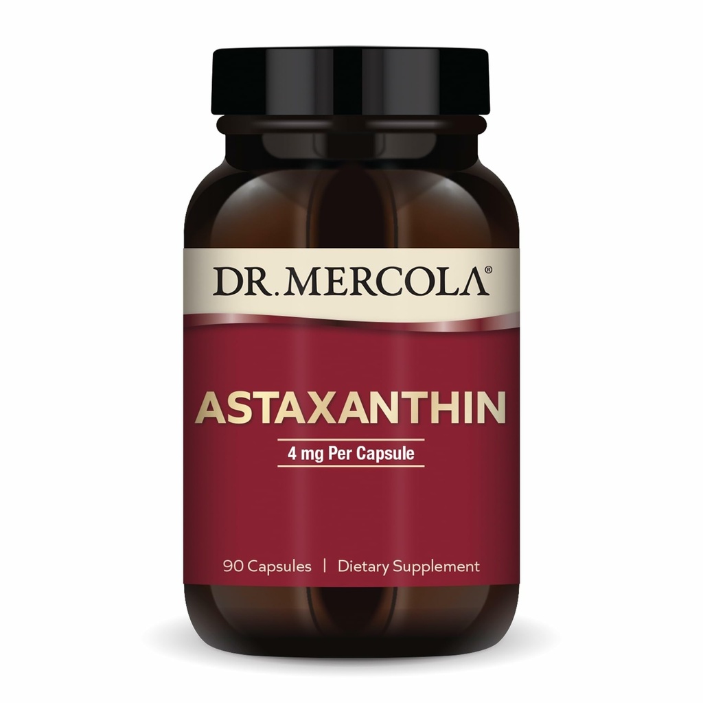 Dr. Mercola Organic Astaxanthin - 4 mg Astaxanthin - Powerful Antioxidant Support - Organic Microalgae Extract - Non-GMO, Gluten-Free & Soy-Free - 90 Capsules (90 Servings)