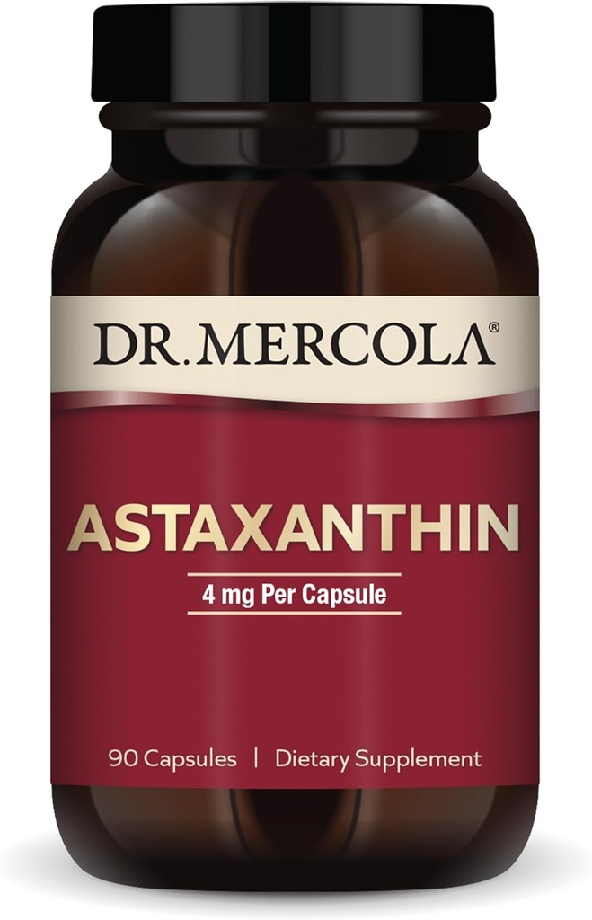 Dr. Mercola Organik Astaxanthin - 4 mg Astaxanthin - powerful Antioxidant - Organic Microalgae Extract - Non-GMO, Gluten- Free & Soy- 90 Capsules (90 Pelayan)