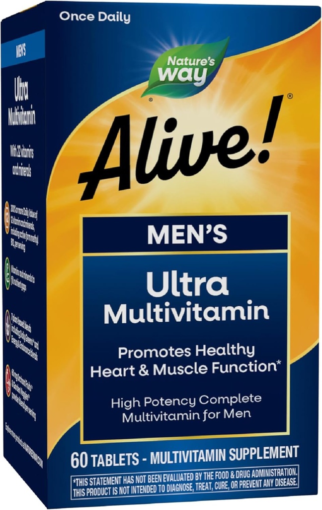 Naturens vei levende! Mens daglige ultra multivitamin, høy styrke formel, fremmer hjerte og muskel funksjon*, med metylert vitamin B12, glutenfri, 60 tabletter