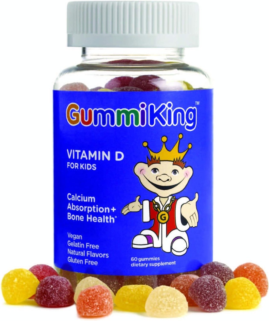 Gummi King Vitamin-D Supplement, Strawberry/Lemon/Orange/Grape/Cherry/Grapeut, 60 Count