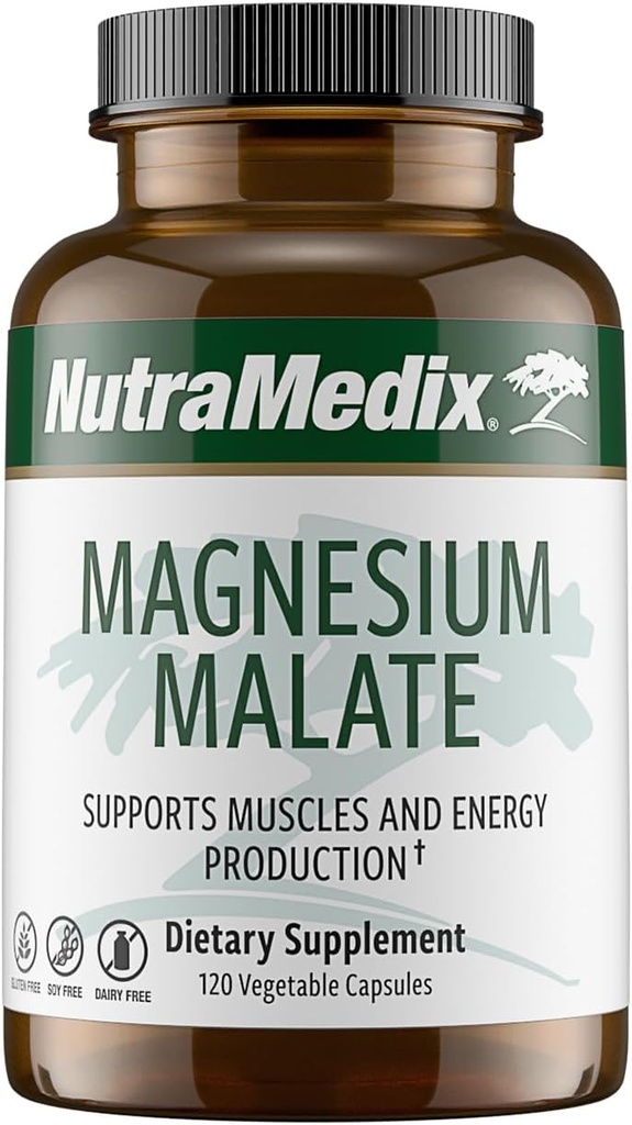NutraMedix Magnesium Malate Energy Supplements - Біодоступний магній для сну, імунітету та спільного здоров'я - Vegan, Non-GMO & Gluten-Free Magnesium добавки (120 Вегетаріанські капсули)