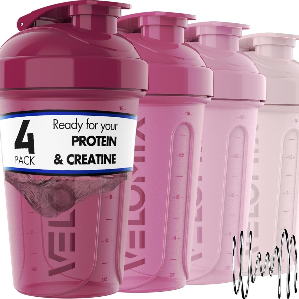 VELOMIX - 4 PACK- 20 OZ Protein Scomen Sweet, Shaker Cups cho Protein Shakes, Small Shaker Cup, Shaker Cup, Shakers for protein Shakes (Belrry)