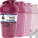 VELOMIX -4 EMBALAGEM- 20 OZ garrafas de Shaker de proteína para misturas de proteínas, copos de shaker para batidos de proteínas, pacote de frasco de shaker pequeno, copo de shaker, Shakers para batidos de proteína (Berry Blend)